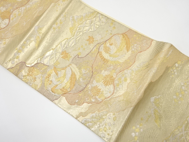 道長取りに鳳凰・花丸文様織り出し　袋帯